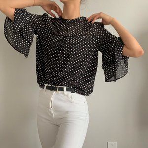 Polka Dots Flare Sleeves blouse / size: S